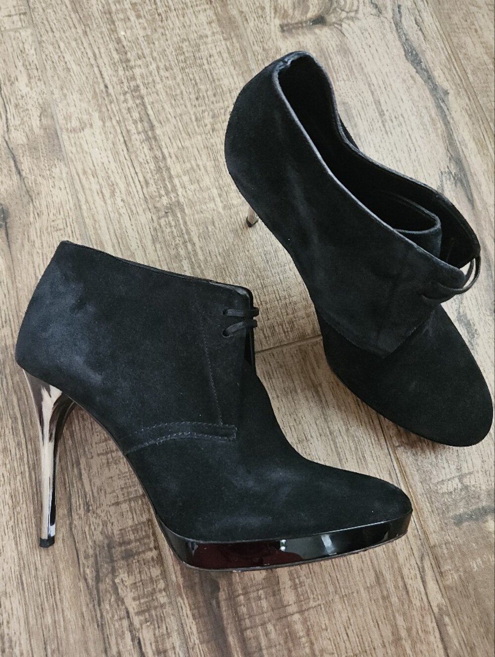 Burberry Black Suede Stiletto booties with marble heel, 36 ( 6 )